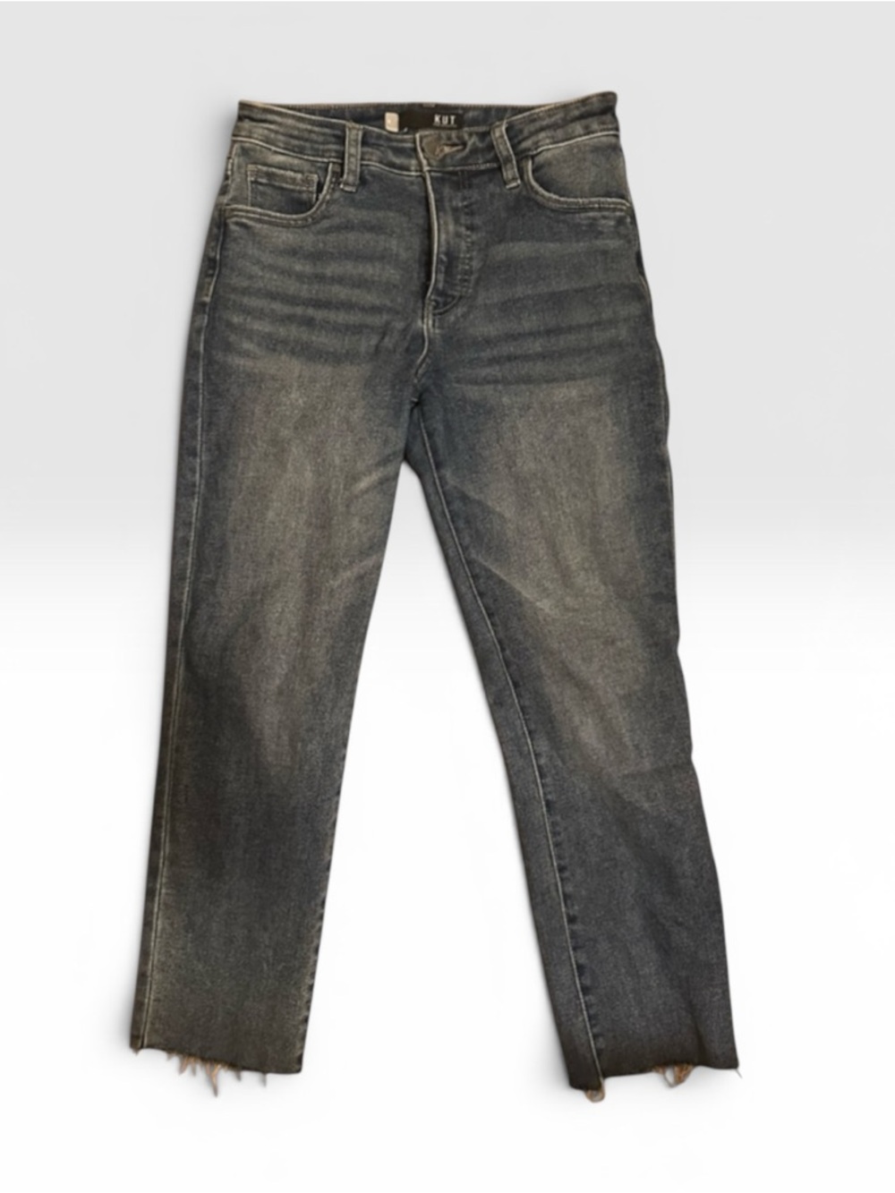 Kut from the Kloth High Rise Straight Leg Ankle Jeans Reese Raw Hem 4 - Picture 2 of 4